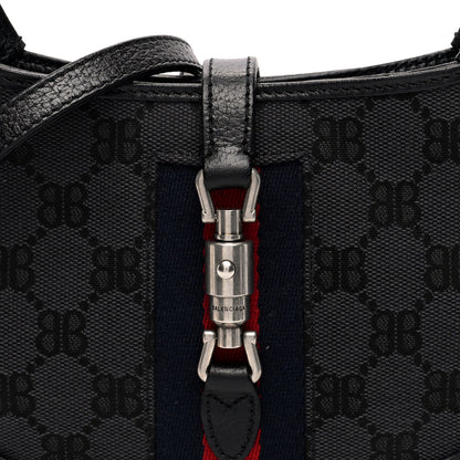 Gucci X BALENCIAGA BB Monogram Calfskin Web Mini Jackie 1961 Hobo Black 7 of 9