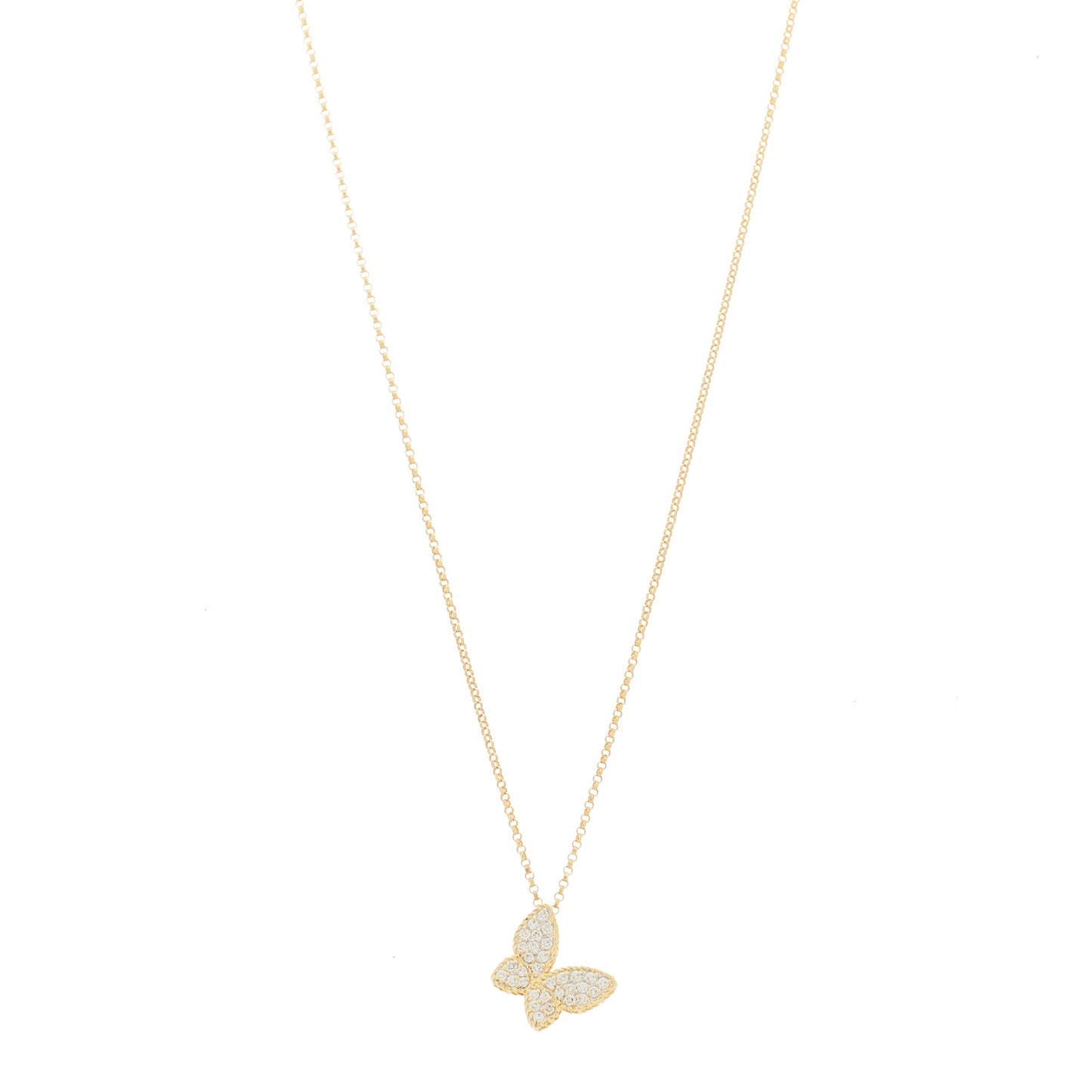 18K Yellow Gold Diamond Princess Butterfly Pendant Necklace