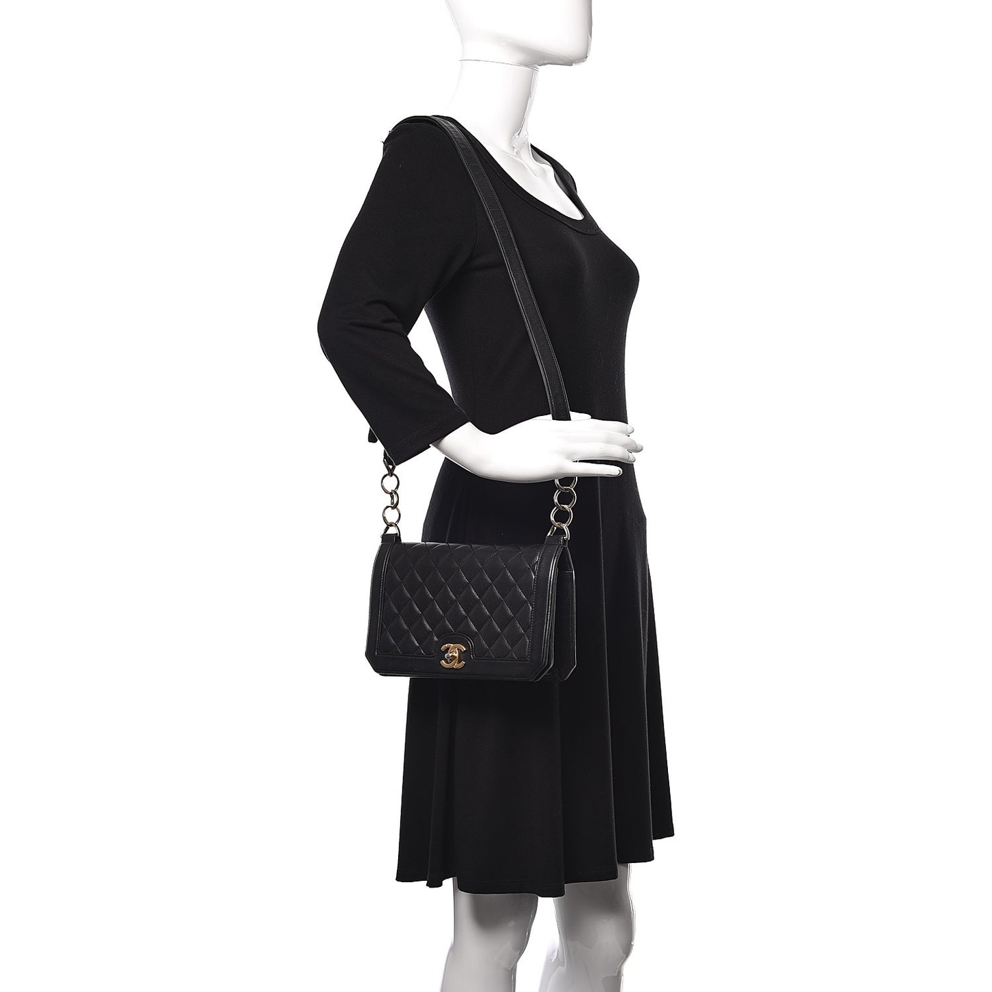 Grained Calfskin Quilted Medium Flap Black