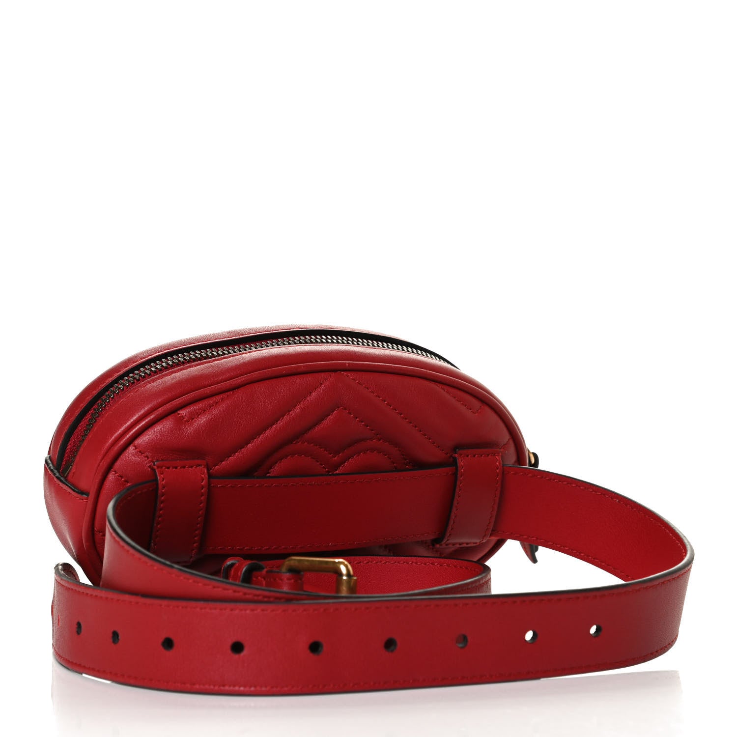 Gucci Calfskin Matelasse GG Marmont Belt Bag 85 34 Hibiscus Red 3 of 17