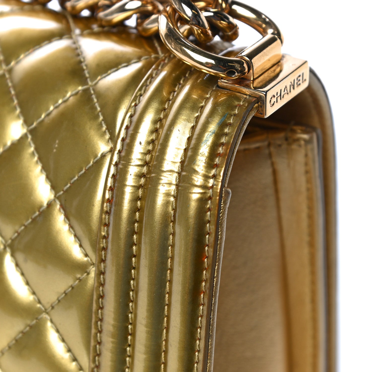 Chanel Metallic Patent Calfskin Quilted Medium Boy Flap Gold 15 of 26