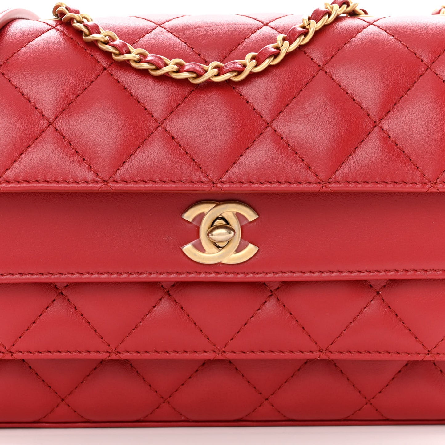 Calfskin Quilted Medium Triple Flap Red