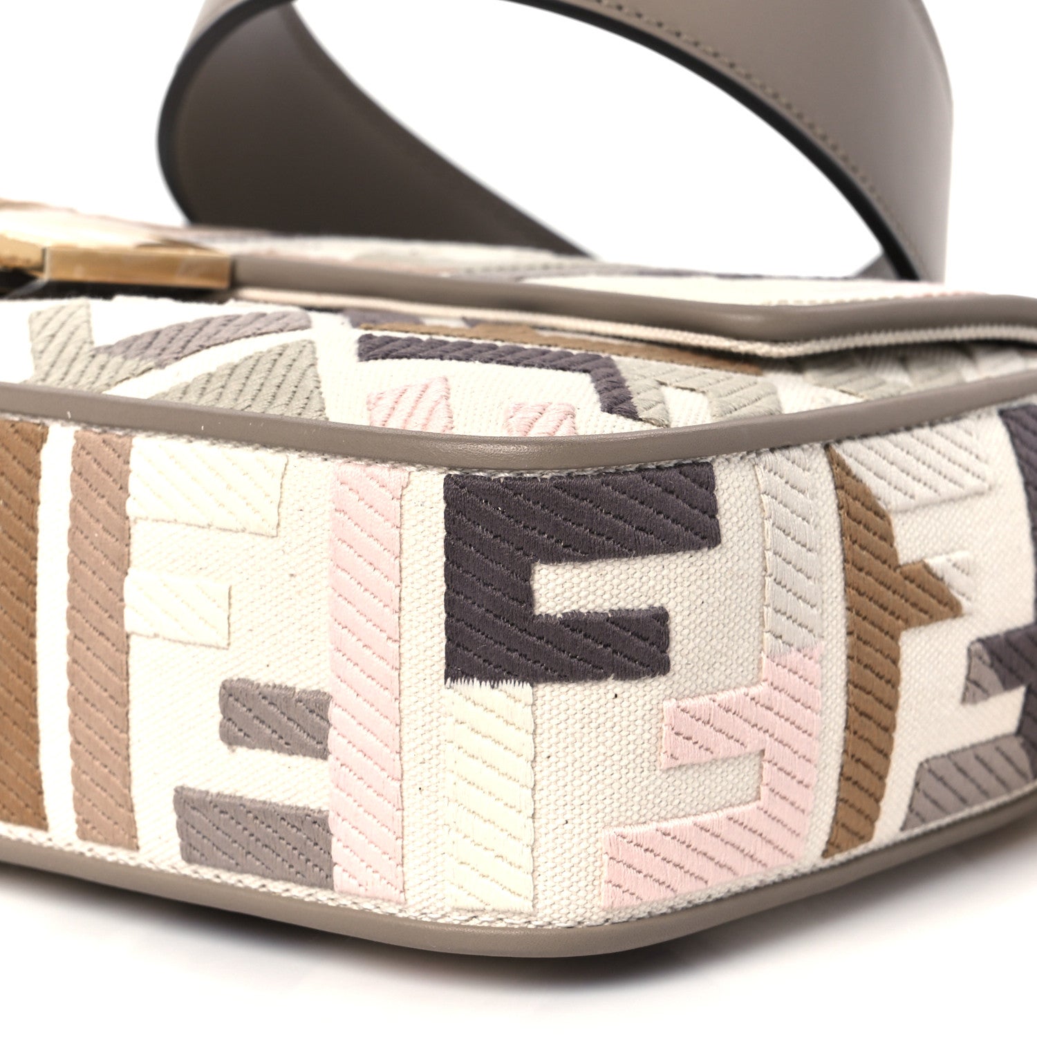 Fendi Canvas Vitello Seta FF Multicolor Embroidered Baguette Grezzo Multicolor Tortora 12 of 12
