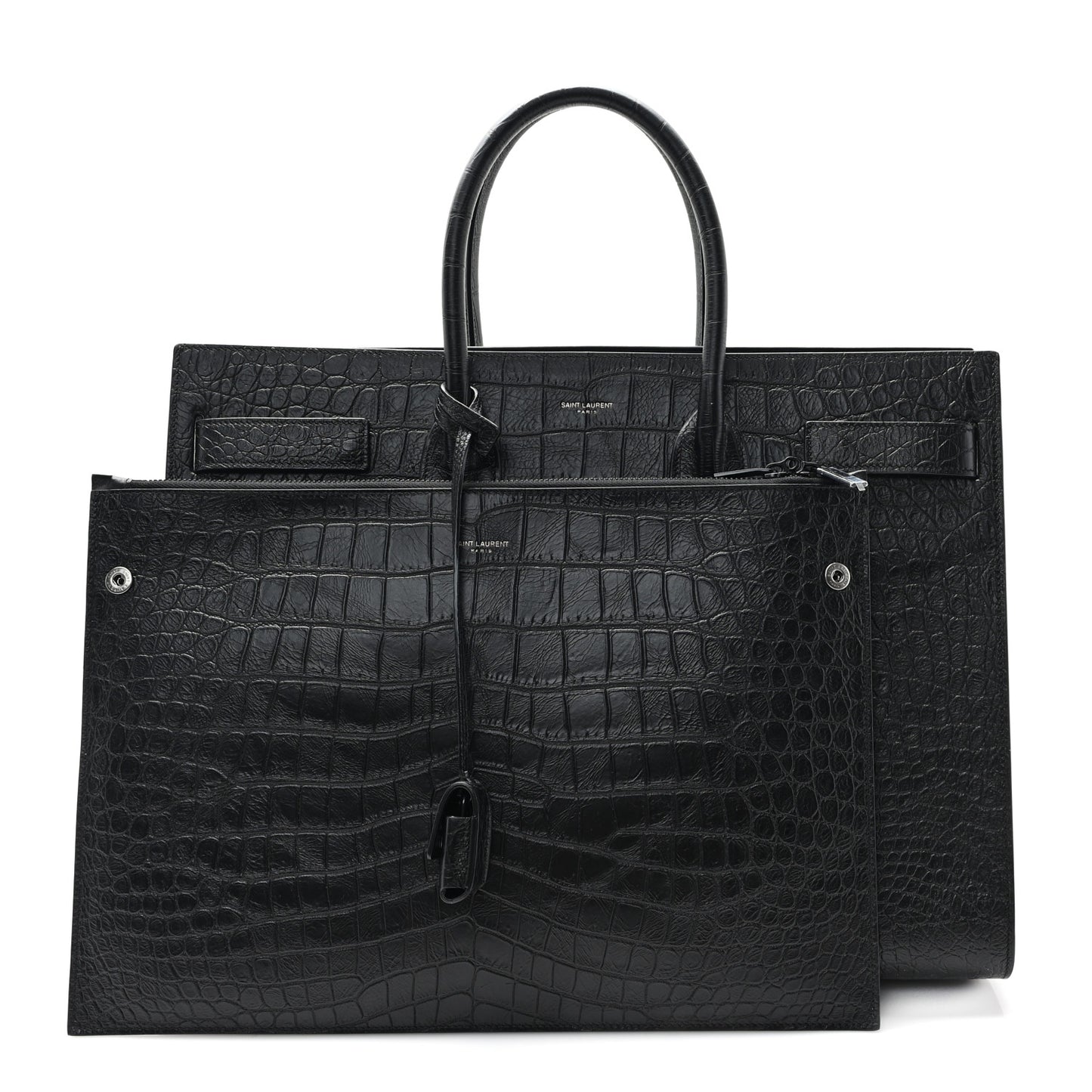 Calfskin Crocodile Embossed Large Sac De Jour Carryall Black