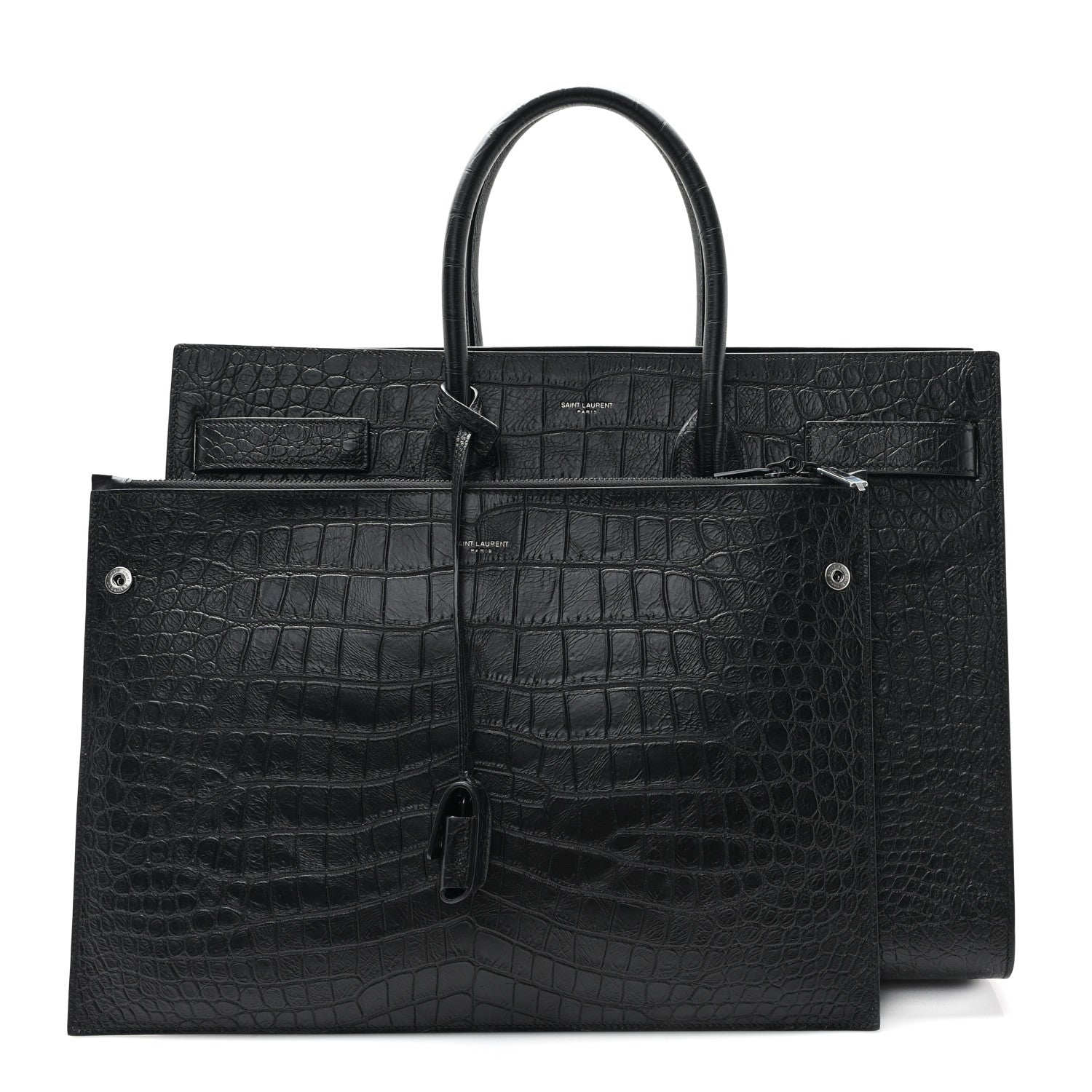 Saint Laurent Calfskin Crocodile Embossed Large Sac De Jour Carryall Black 3 of 12