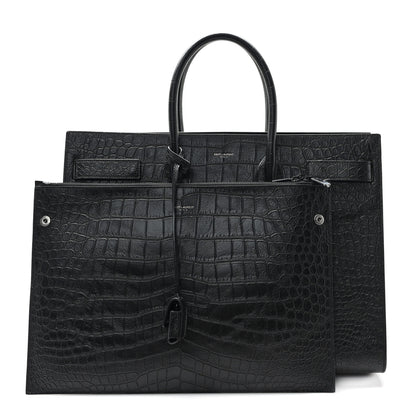 Saint Laurent Calfskin Crocodile Embossed Large Sac De Jour Carryall Black 3 of 12
