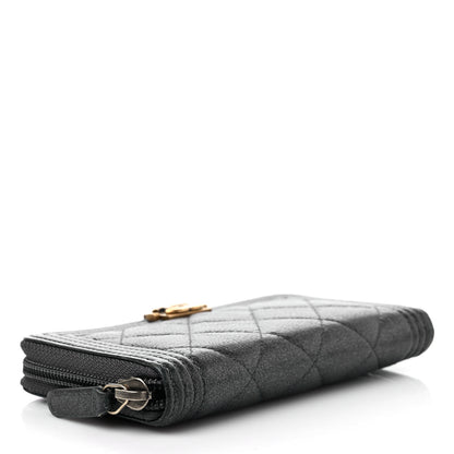 Chanel Metallic Calfskin Quilted Small Boy Zip Around Wallet Charcoal 4 of 11