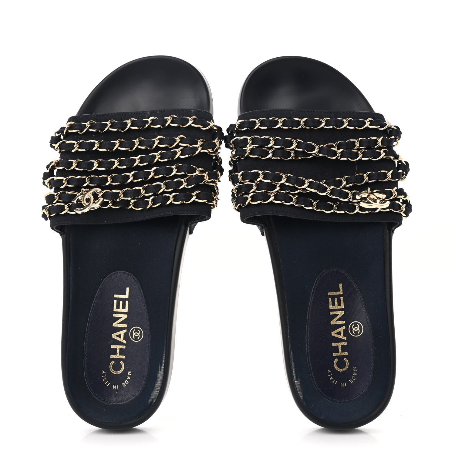 Chanel Satin Chain Flat Sandals 37 Marine 2 of 11