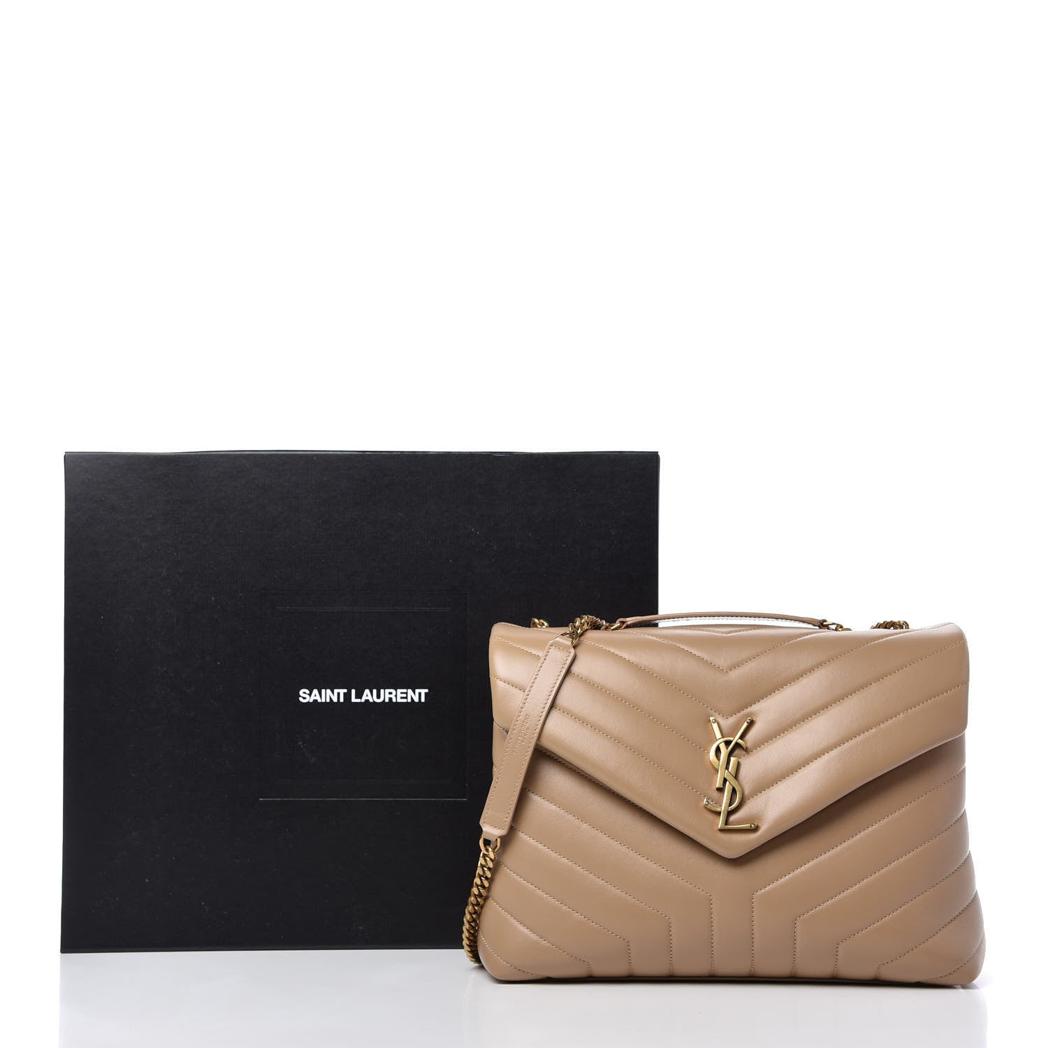 Saint Laurent Calfskin Y Quilted Monogram Medium Loulou Chain Satchel Dark Latte 11 of 11