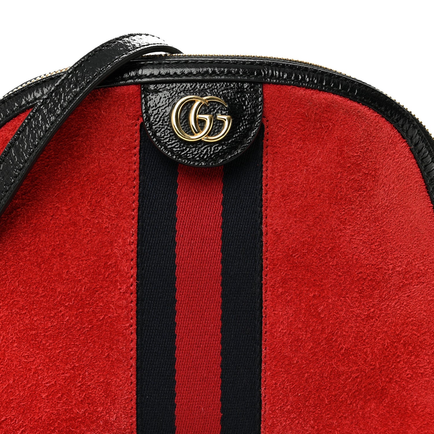 Gucci Suede Patent Web GG Small Ophidia Dome Shoulder Bag Hibiscus Red 8 of 10