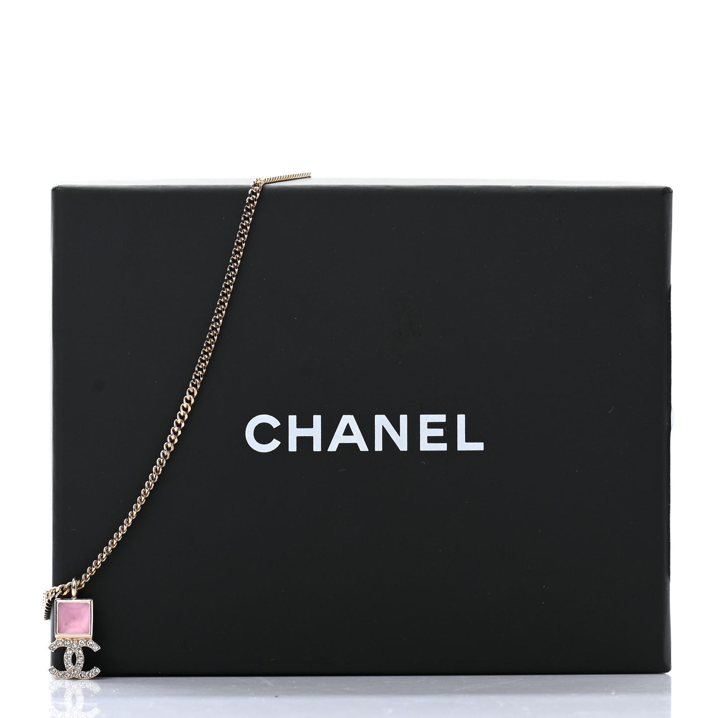 Metal Crystal CC Necklace Pink Gold