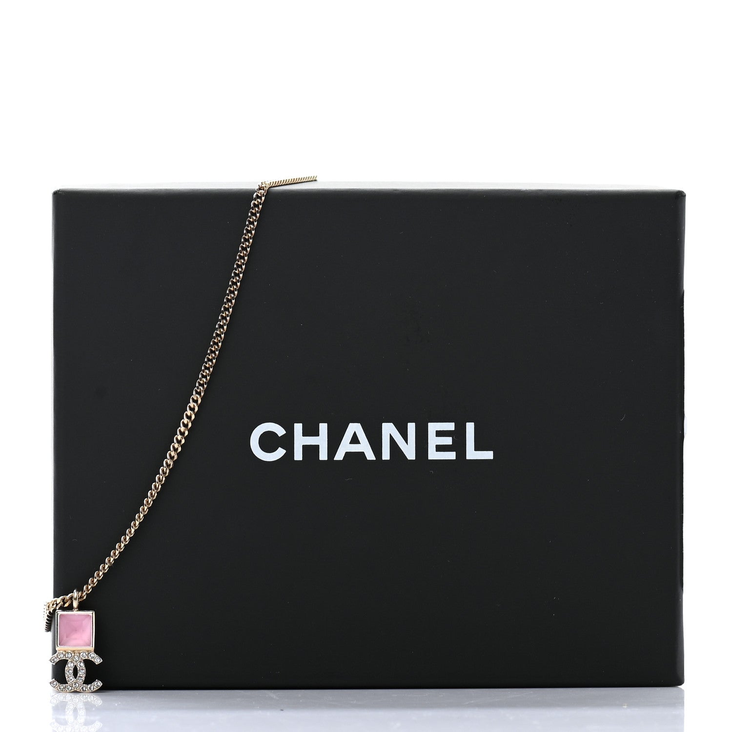 Chanel Metal Crystal CC Necklace Pink Gold 6 of 6