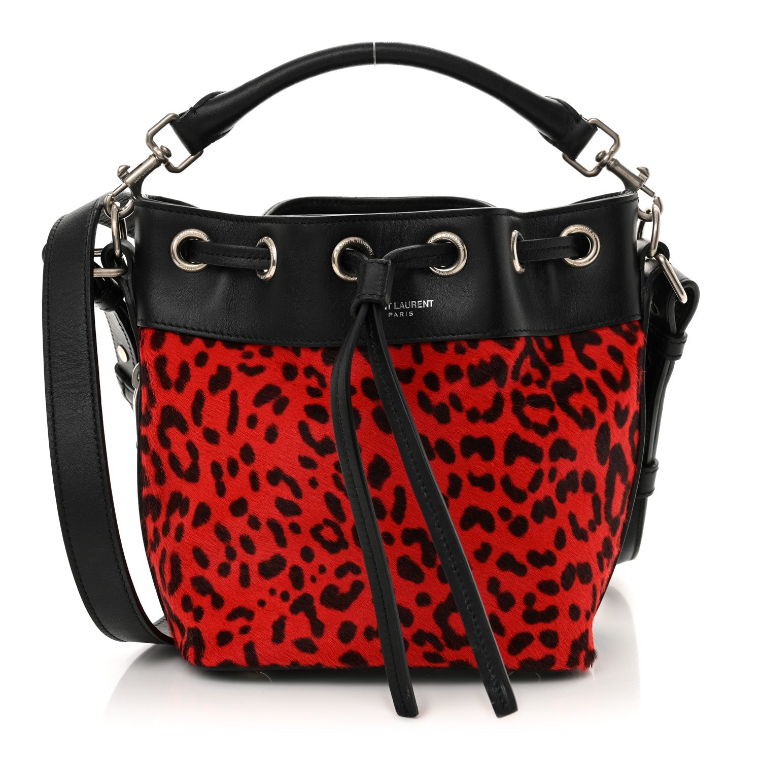 Saint Laurent Calf Hair Calfskin Leopard Print Small Emmanuelle Bucket Bag Red 1 of 10