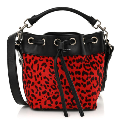Saint Laurent Calf Hair Calfskin Leopard Print Small Emmanuelle Bucket Bag Red 1 of 10