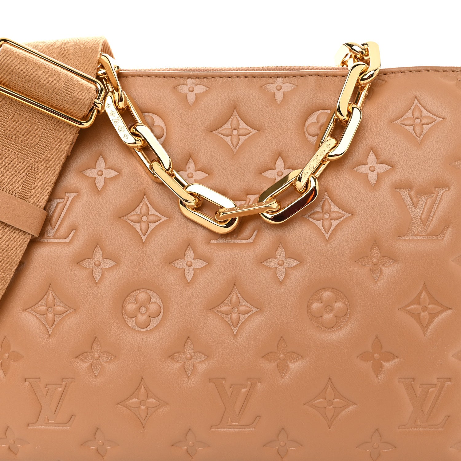 Louis Vuitton Lambskin Embossed Monogram Coussin PM Camel 9 of 11