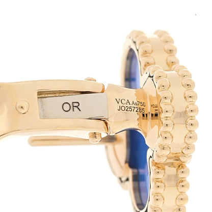 Van Cleef & Arpels 18K Yellow Gold Blue Agate Vintage Alhambra Earrings 4 of 5