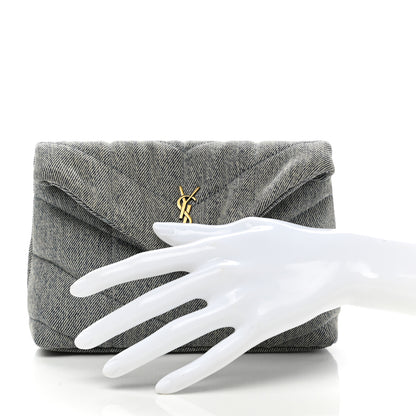 Saint Laurent Denim Quilted Monogram Loulou Puffer Pouch Clutch Blue Gray Light Azur 2 of 11
