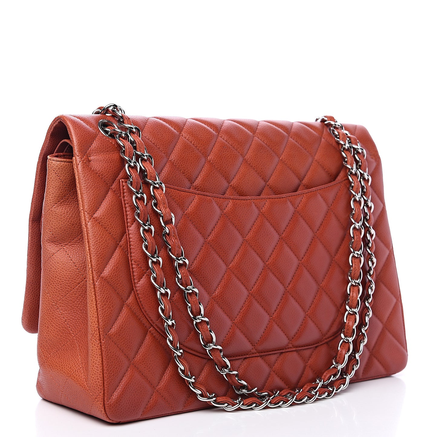 Caviar Quilted Maxi Double Flap Dark Orange