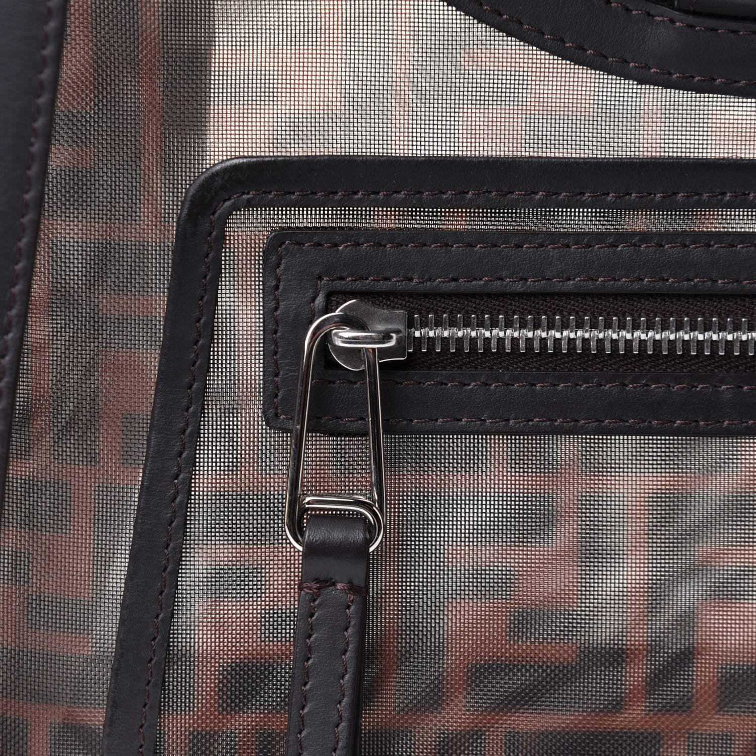 Fendi Mesh Vitello Century Cuoio FF 1974 Small Runaway Shopper Tote Marrone Black Ebano 9 of 14