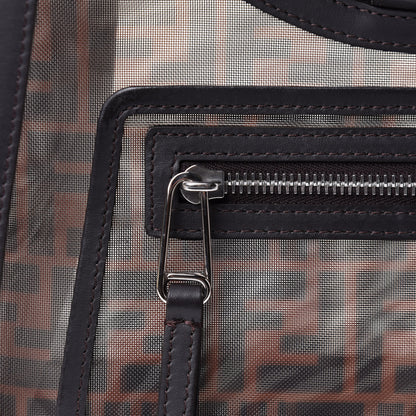 Fendi Mesh Vitello Century Cuoio FF 1974 Small Runaway Shopper Tote Marrone Black Ebano 9 of 14