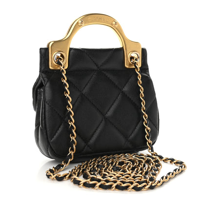 Chanel Calfskin Quilted Lady Handle Flap Card Holder With Chain Black 3 of 10