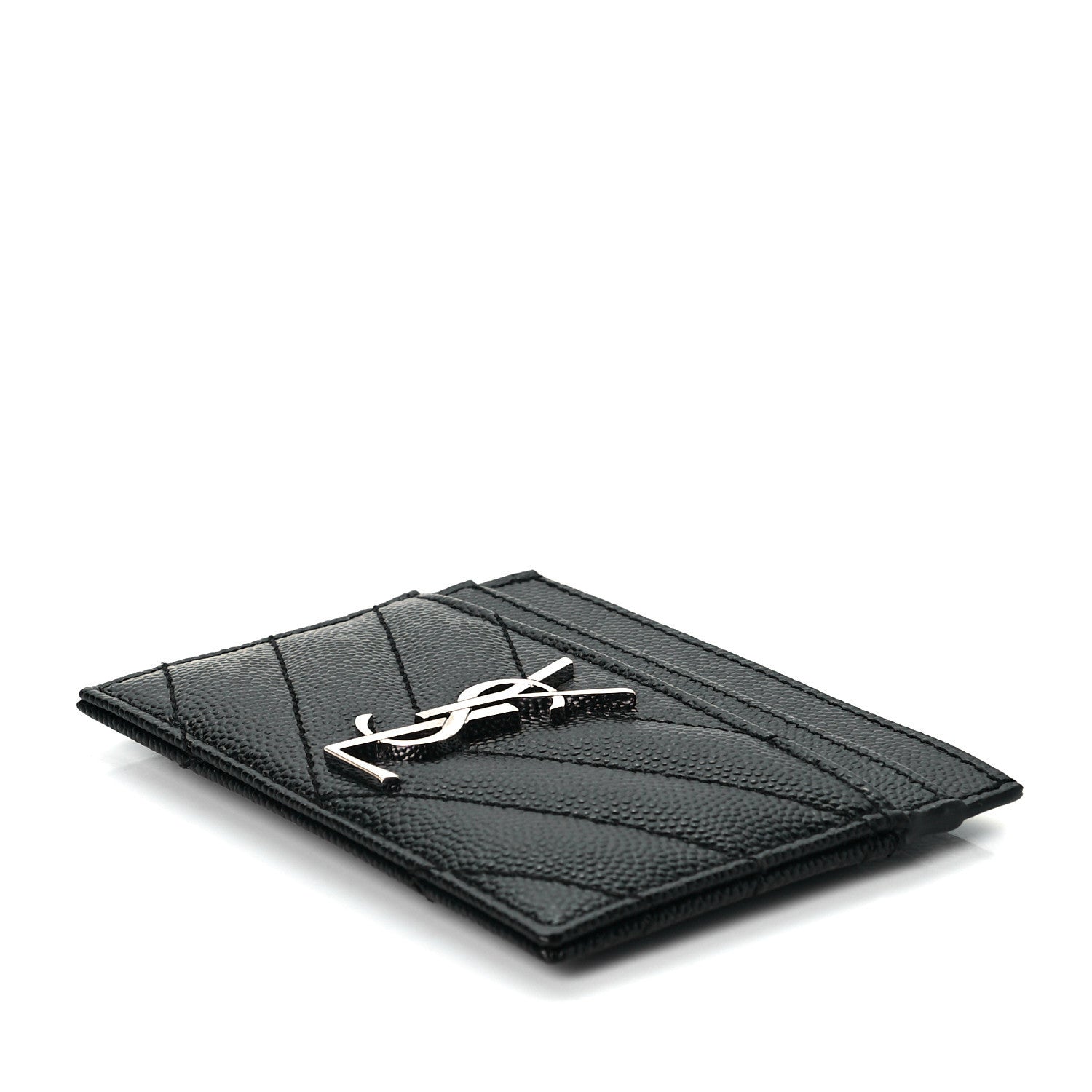 Saint Laurent Grain De Poudre Matelasse Chevron Monogram Credit Card Case Black 7 of 7