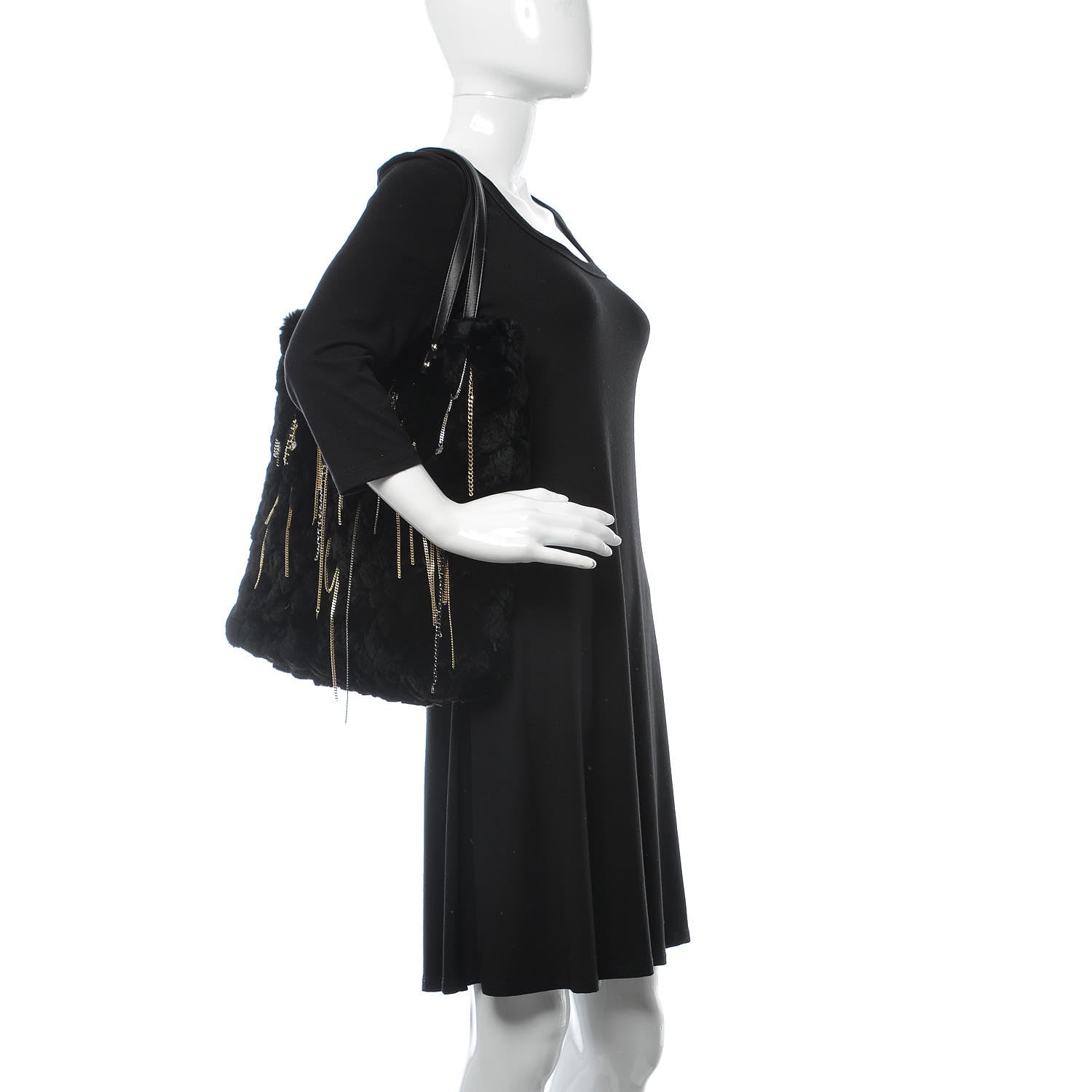 Chanel Rabbit Fur Quilted Embellished Shopping Tote Black 2 of 11