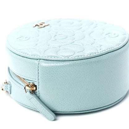 Chanel Caviar Camellia Embossed Round Clutch With Chain Light Blue 10 of 12