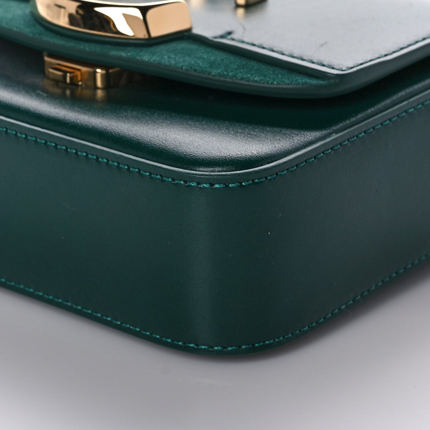 Shiny Calfskin Suede Mini C Double Carry Green