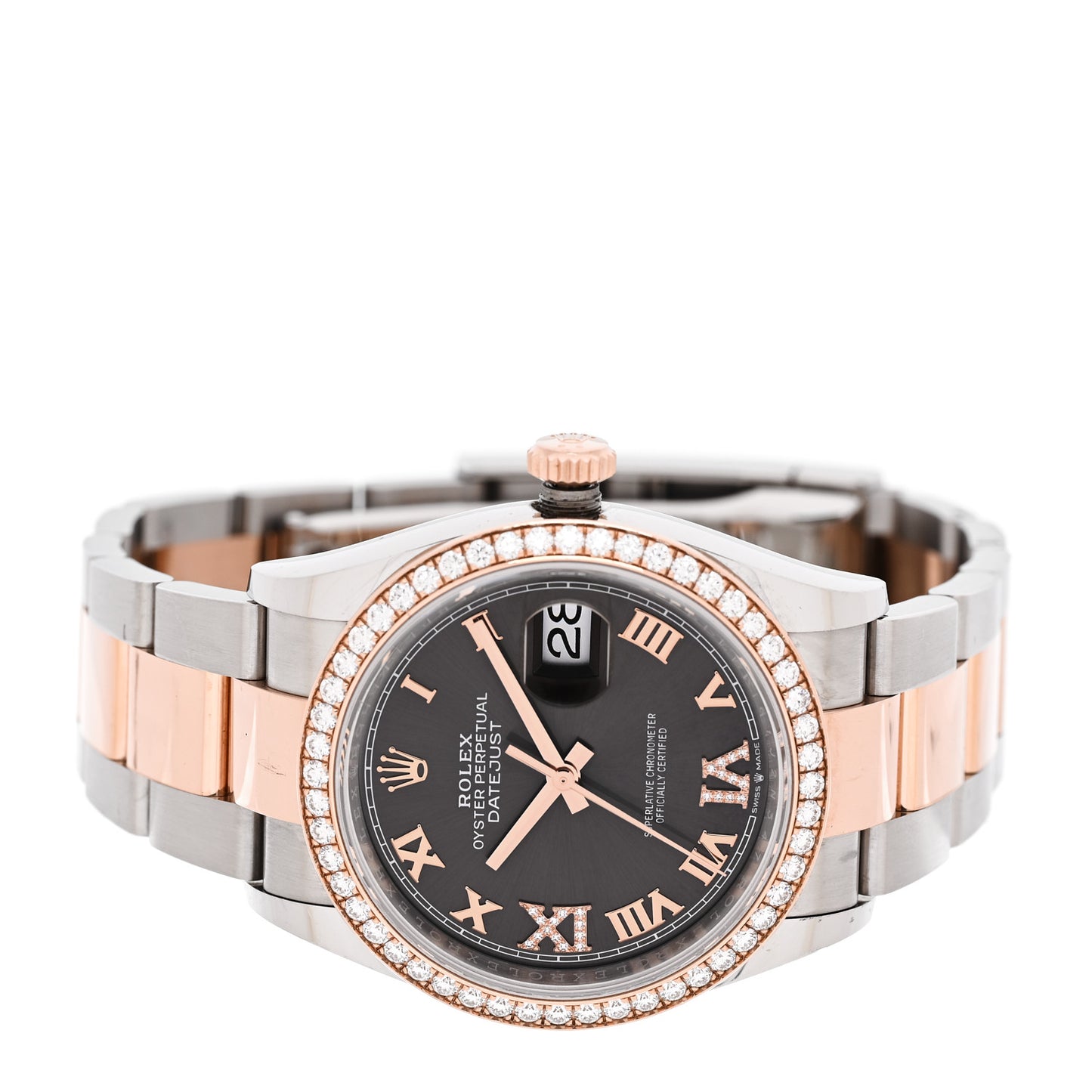 Stainless Steel 18K Everose Gold Diamond 36mm Oyster Perpetual Datejust Watch Rhodium Roman 126281RBR