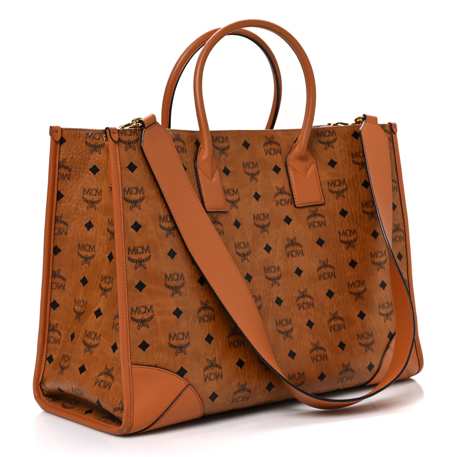 MCM Visetos X-Large Munchen Tote Cognac 1820799 – FASHIONPHILE