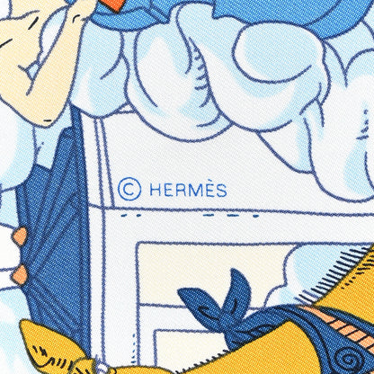 Hermes Silk Sur Mon Nuage Scarf 90 Creme Bleu Clair 4 of 5