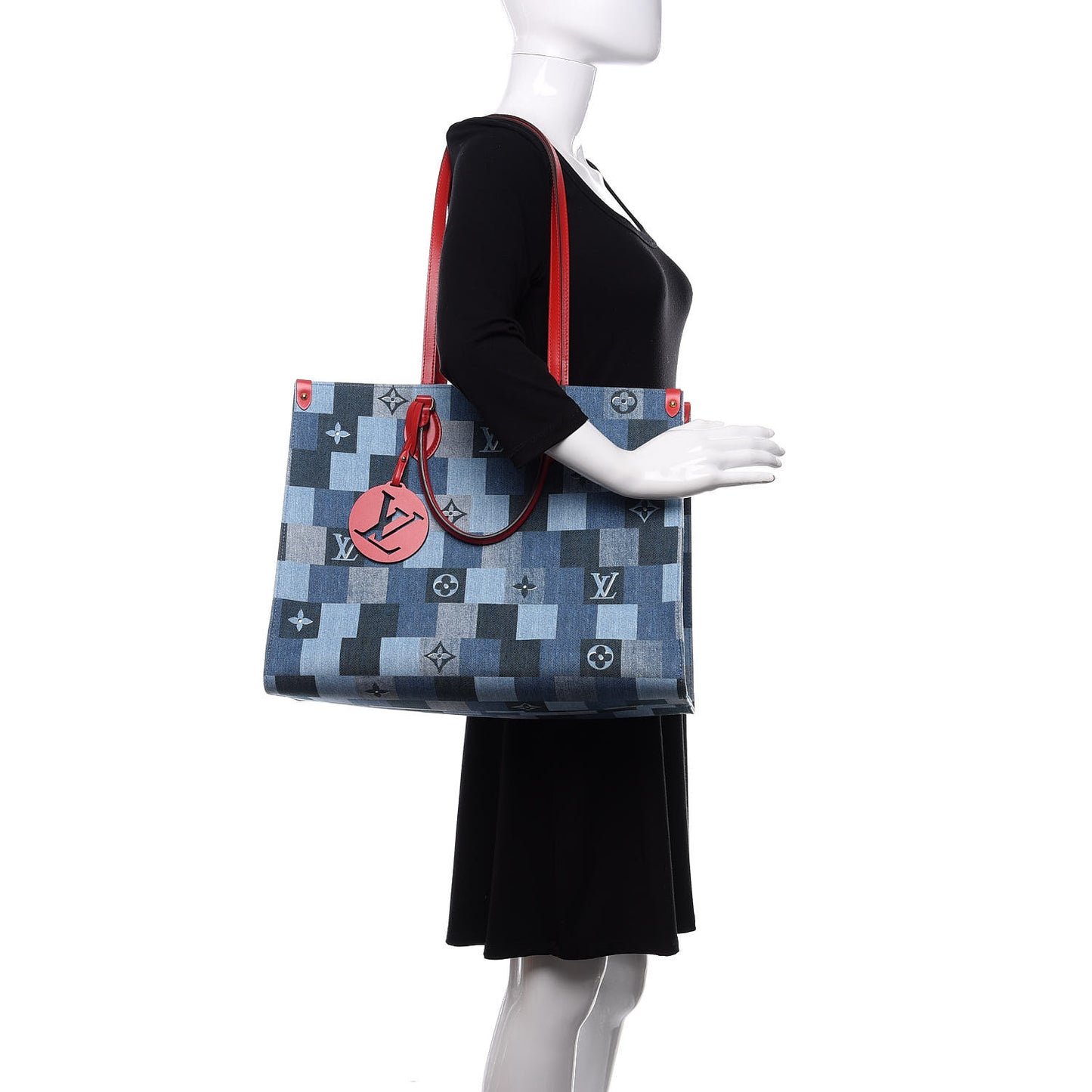 Denim Damier Monogram Onthego Blue Rouge