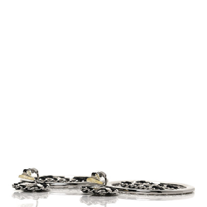 Chanel Crystal Lambskin Chain CC Hoop Clip On Earrings Black Silver 3 of 5