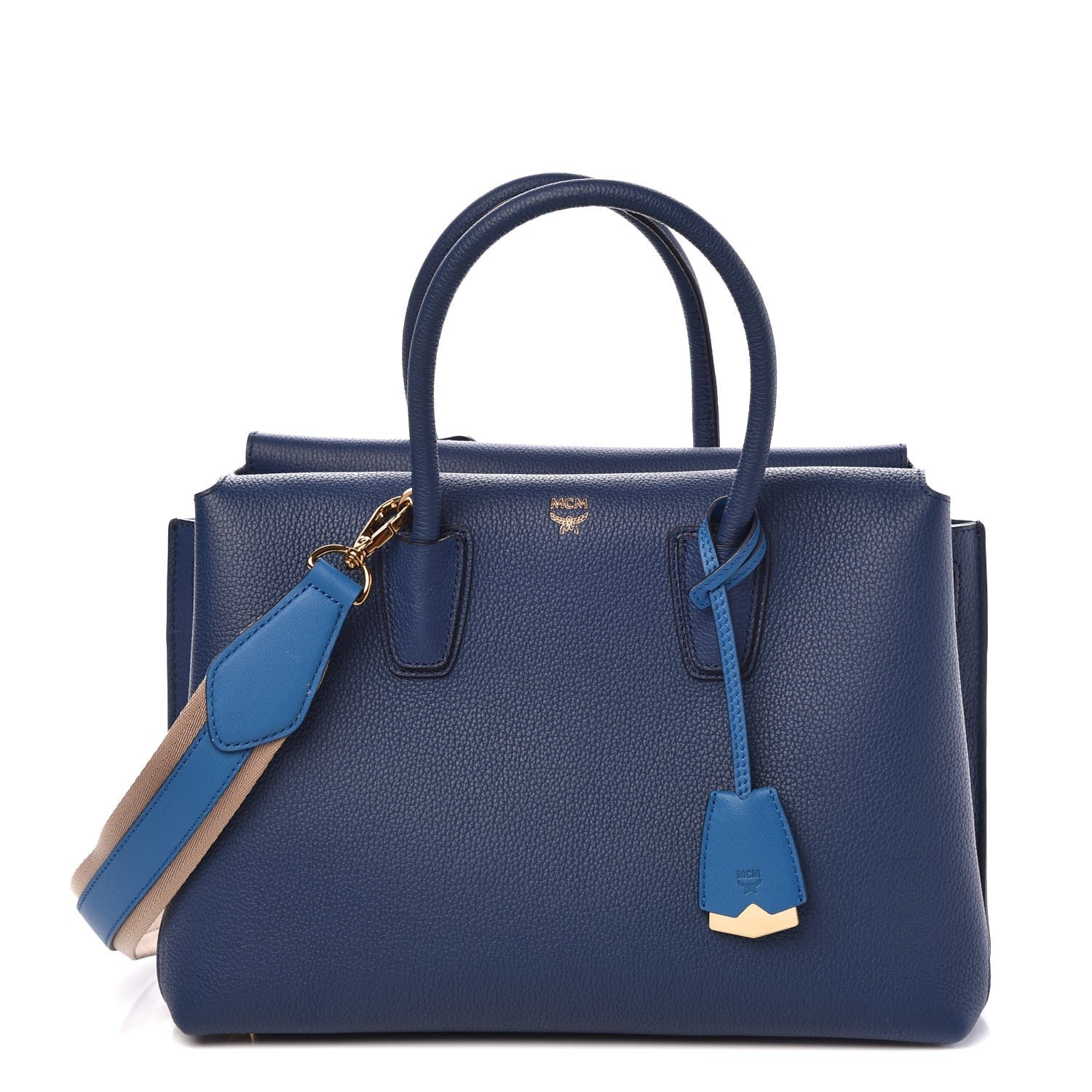 MCM Grained Calfskin Medium Milla Tote Navy 1 of 10