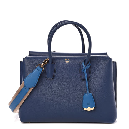 MCM Grained Calfskin Medium Milla Tote Navy 1 of 10