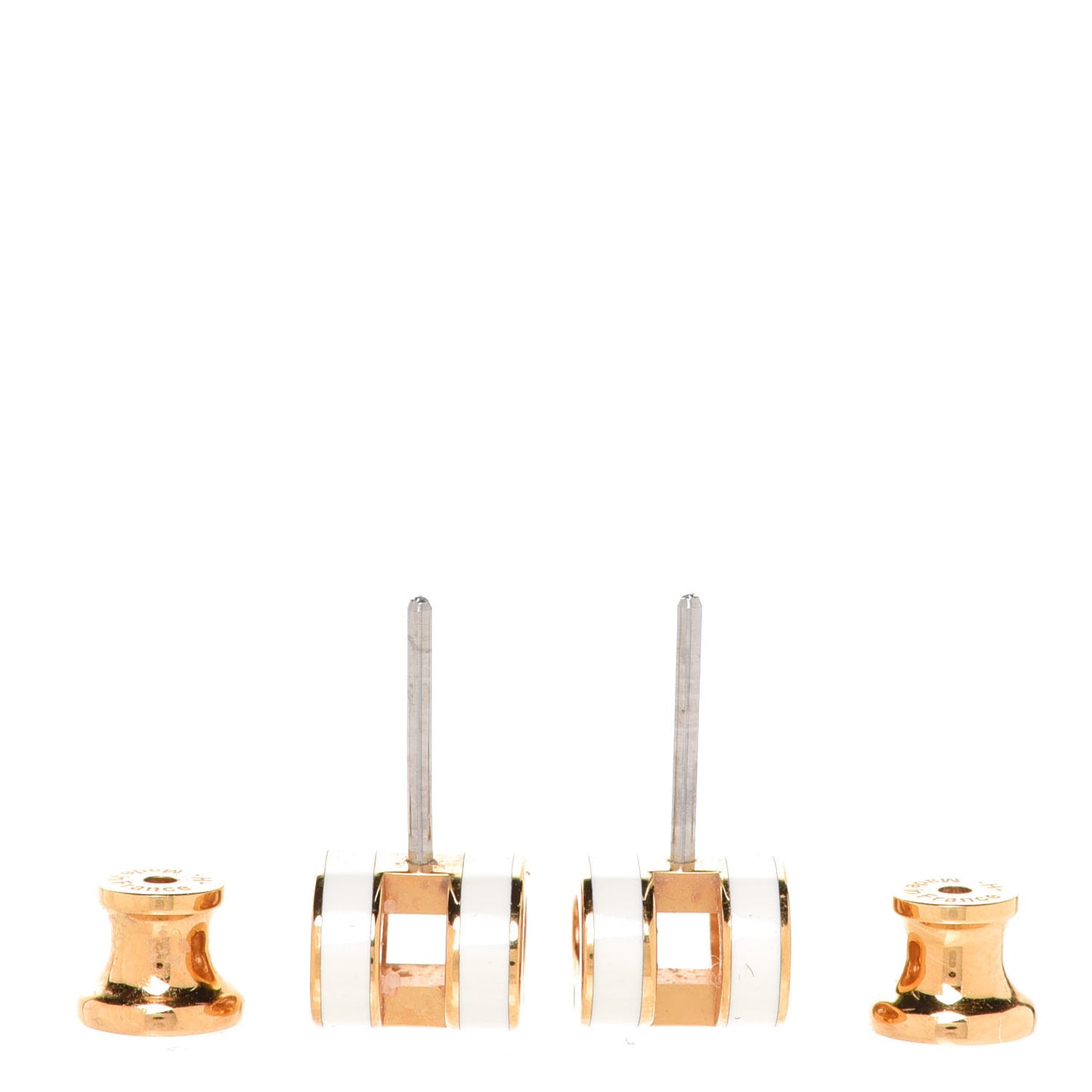 Gold Lacquered Mini Pop H Earrings White
