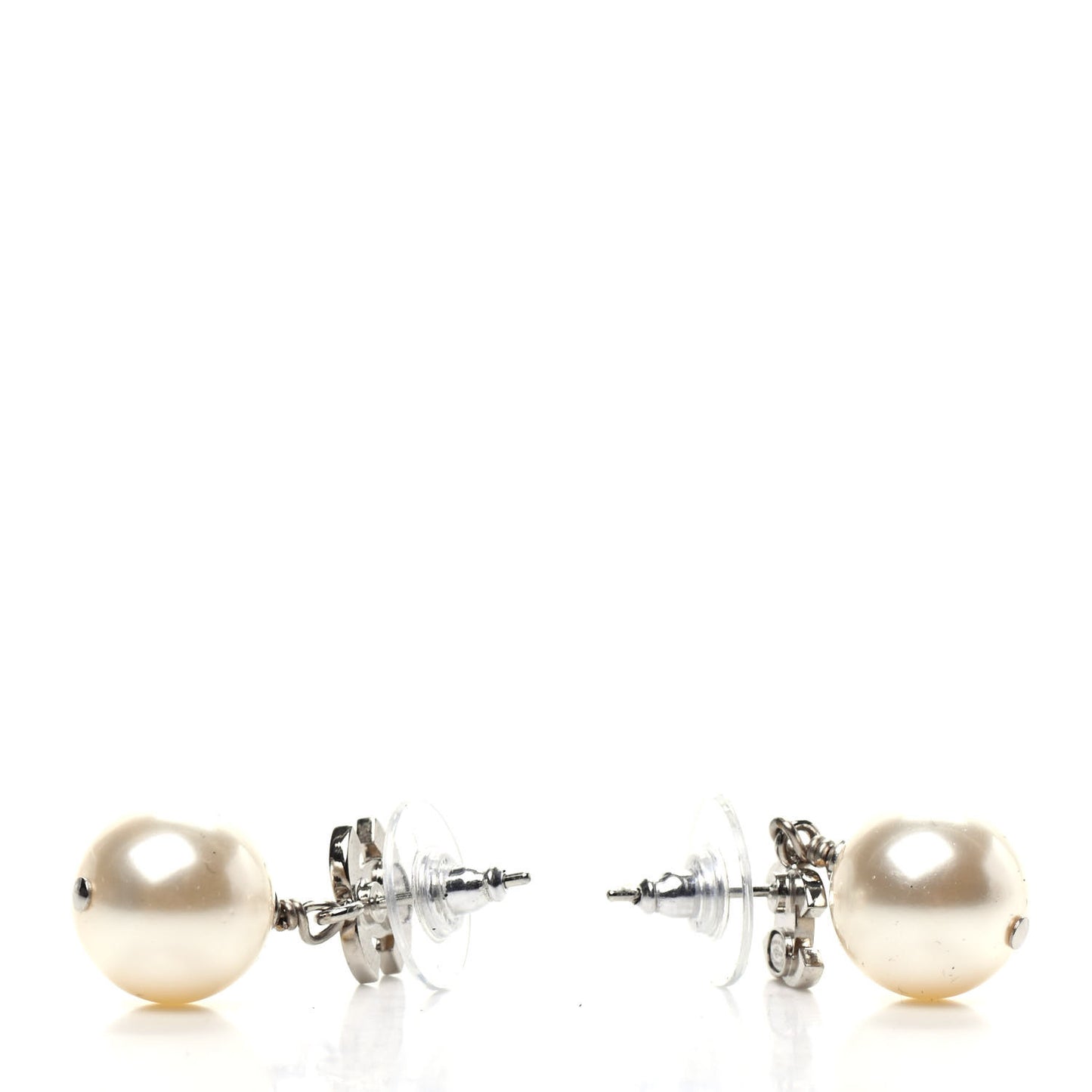 Crystal Pearl CC Drop Earrings Silver Pearly White
