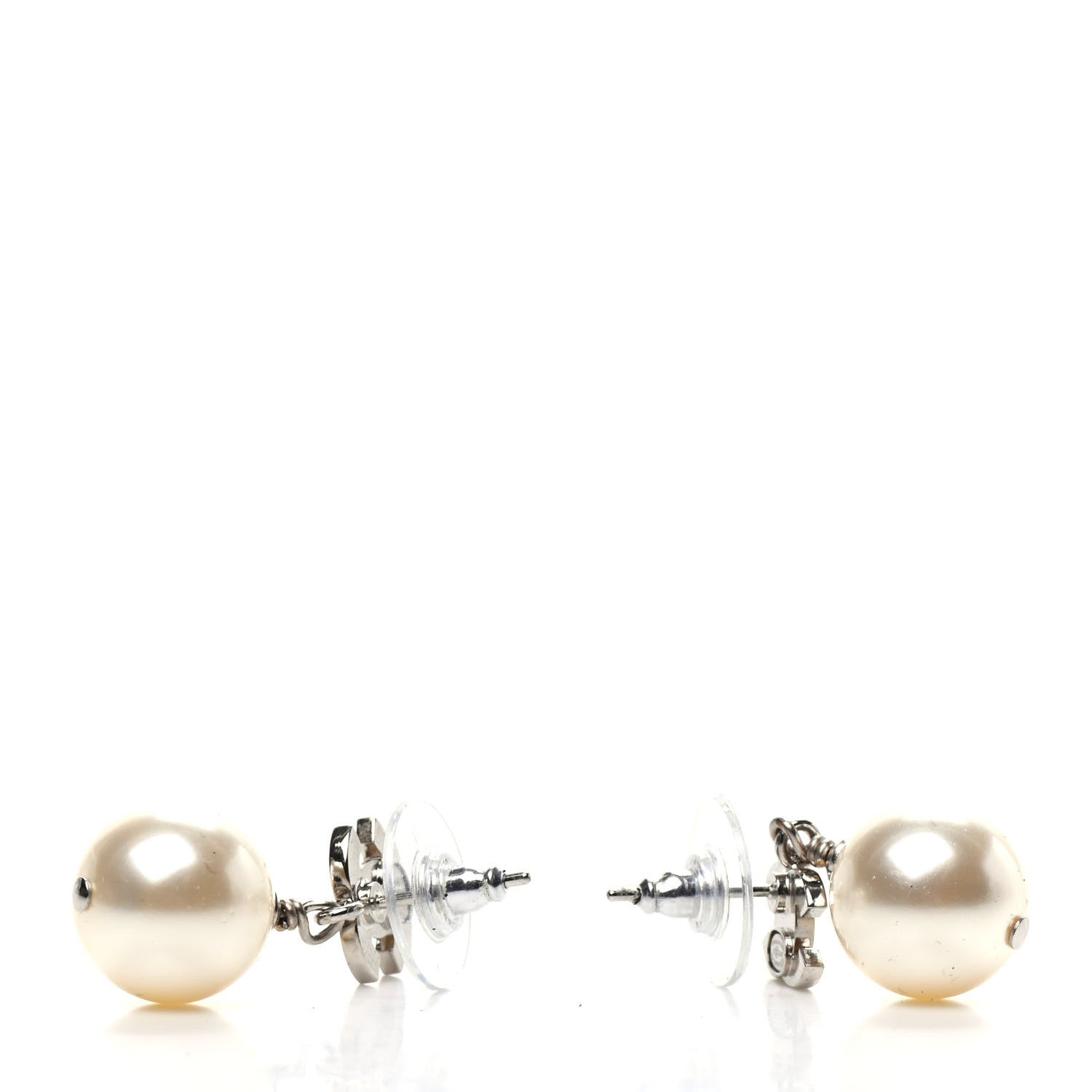 Chanel Crystal Pearl CC Drop Earrings Silver Pearly White 3 of 5