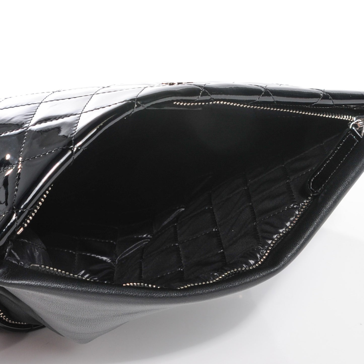 Patent Calfskin Quilted Beauty CC Clutch Black