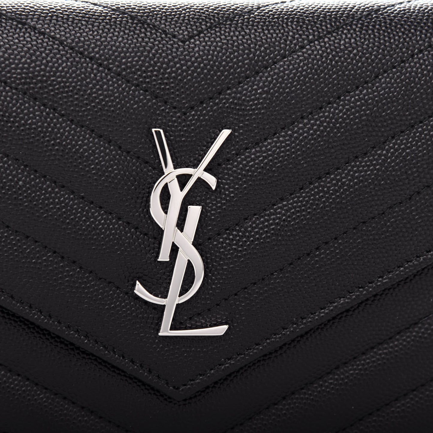 Grain De Poudre Matelasse Chevron Monogram Envelope Chain Wallet Black