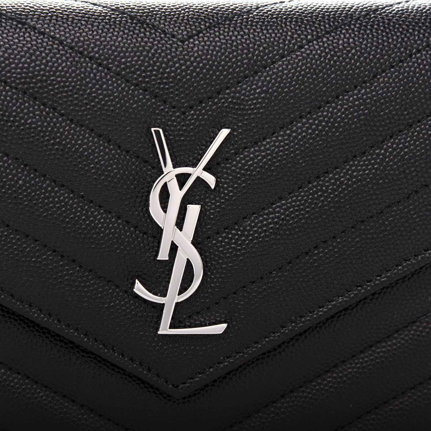 Saint Laurent Grain De Poudre Matelasse Chevron Monogram Envelope Chain Wallet Black 9 of 10