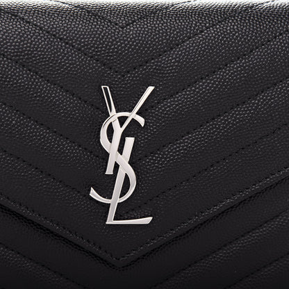 Saint Laurent Grain De Poudre Matelasse Chevron Monogram Envelope Chain Wallet Black 9 of 10