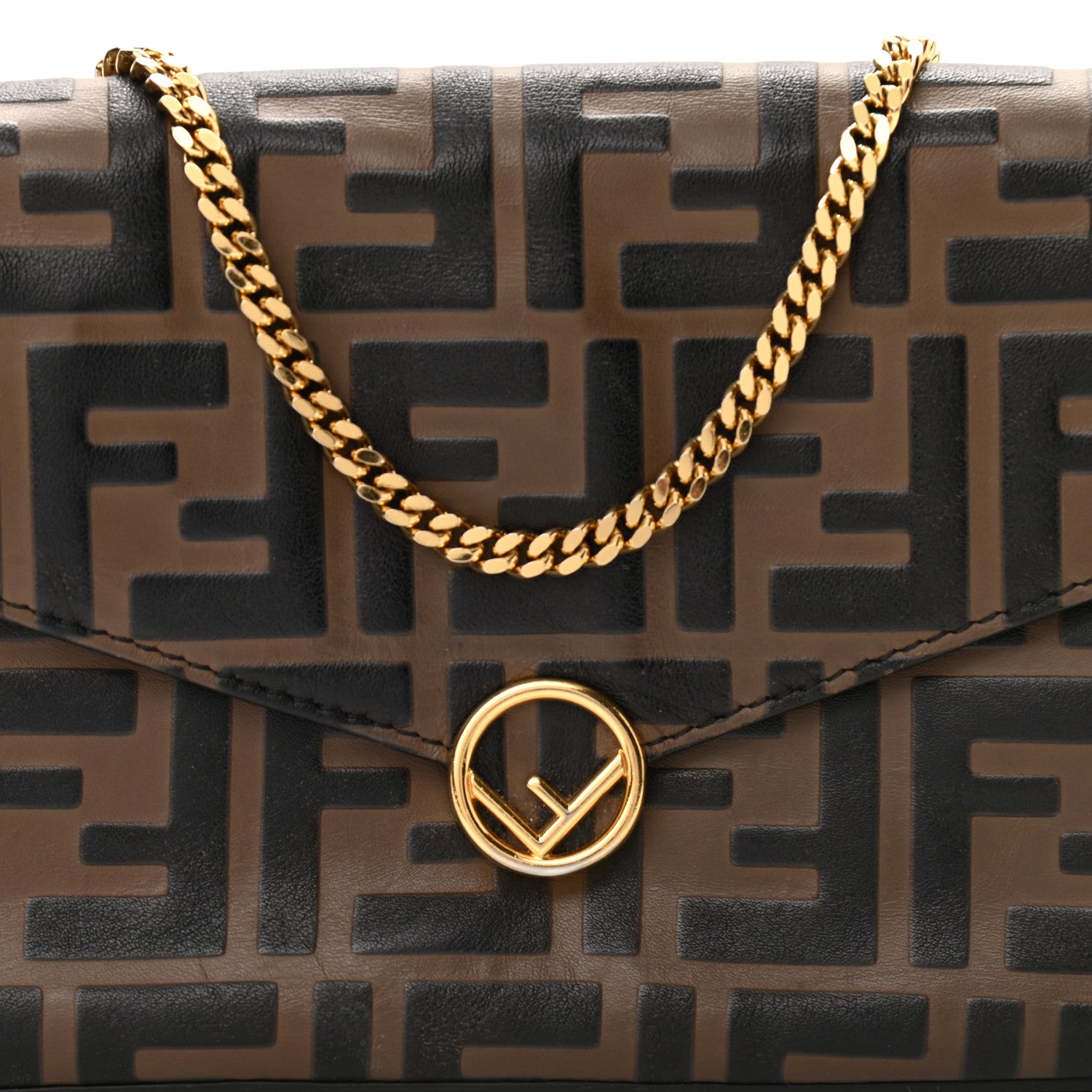 Fendi Vitello Soft F is Fendi Bi-Color FF 1974 Embossed Envelope Wallet on Chain Maya Black 8 of 11