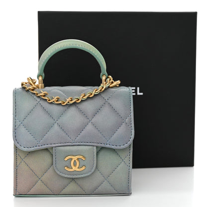 Chanel Lambskin Quilted Ombre Top Handle Flap Clutch With Chain Green Purple 11 of 11