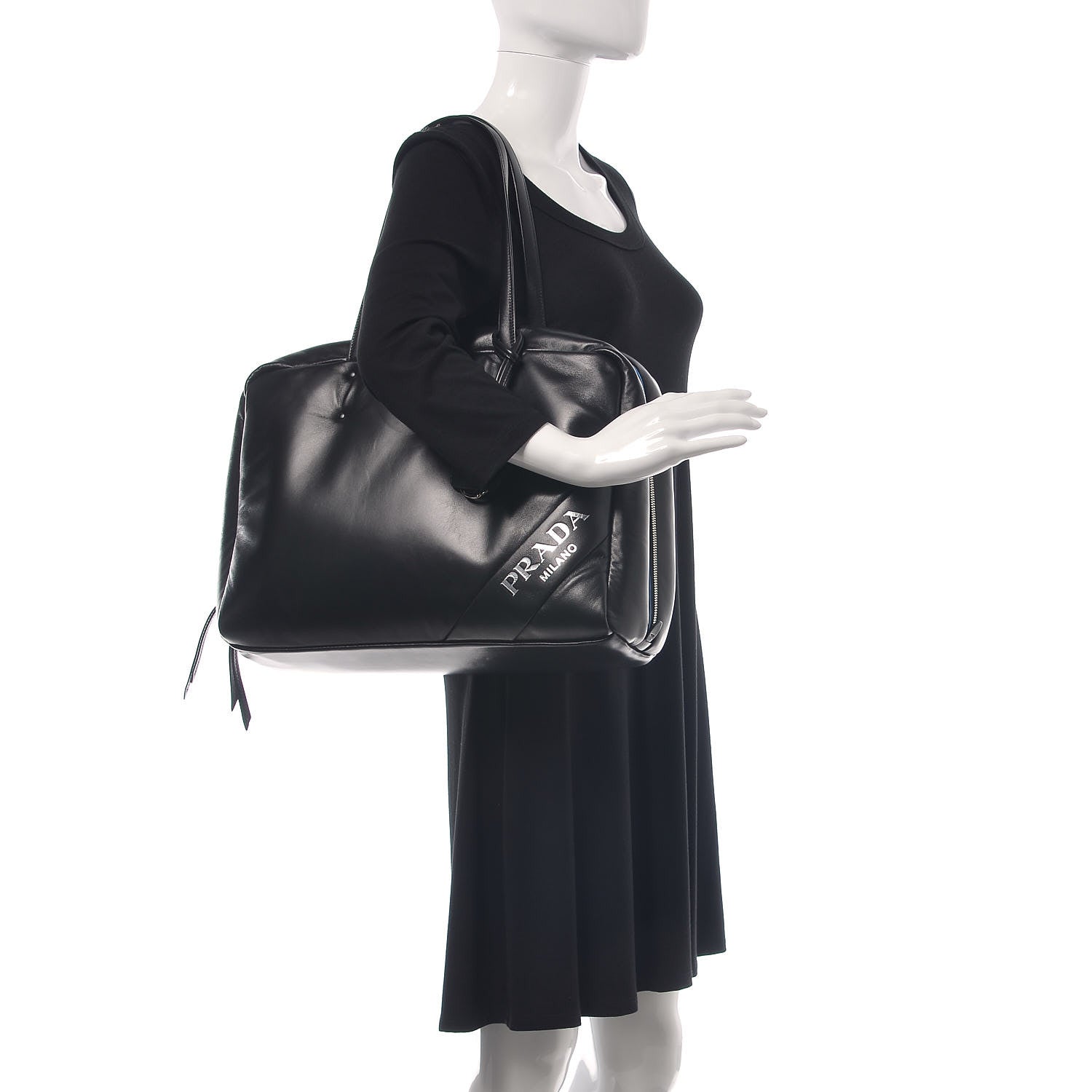 Prada Nappa Soft Large Tote Black Cobalto 2 of 9