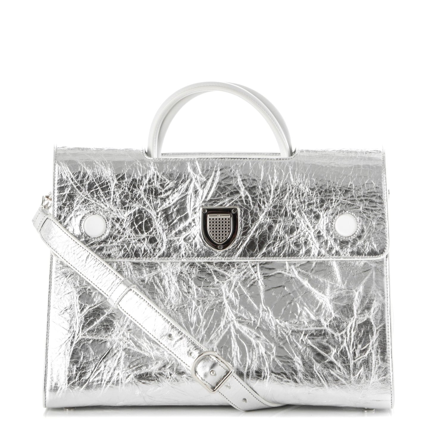 Metallic Calfskin Large Diorever Flap Silver