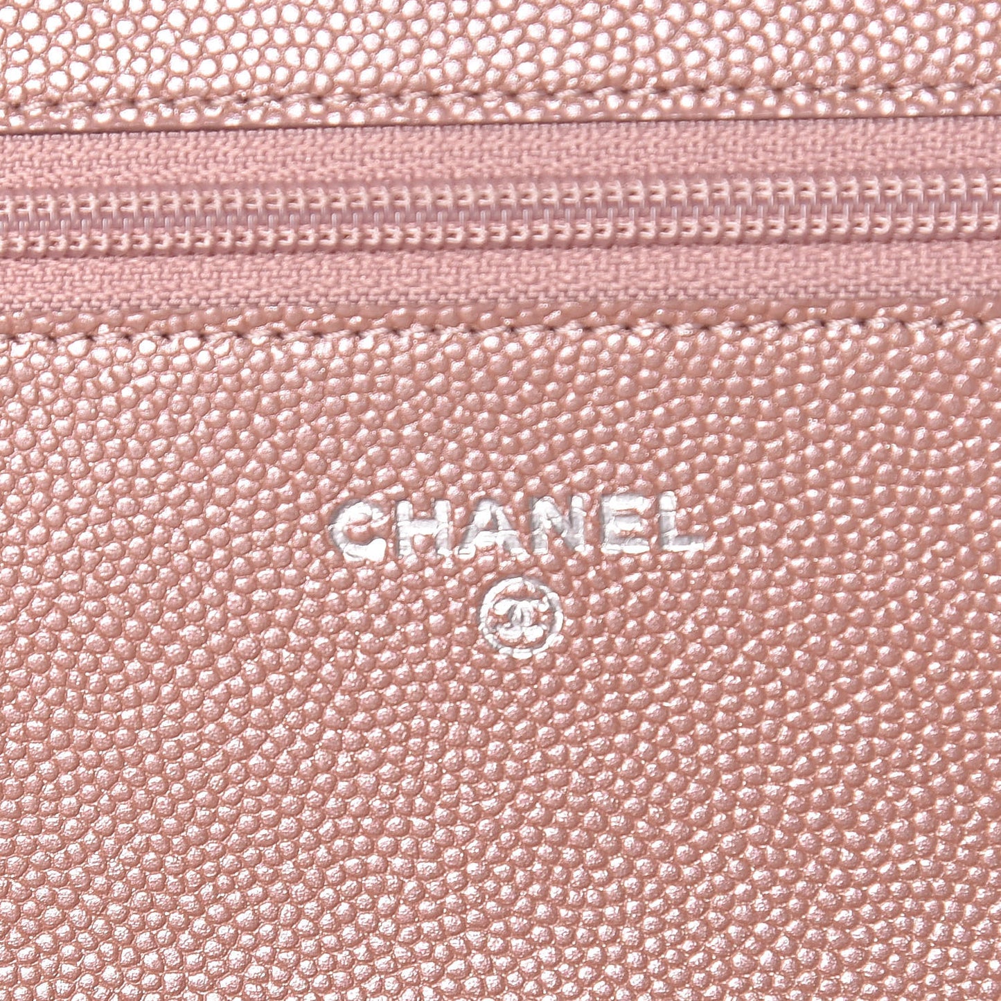Metallic Caviar Chevron Quilted Vintage Mademoiselle Wallet On Chain WOC Pink