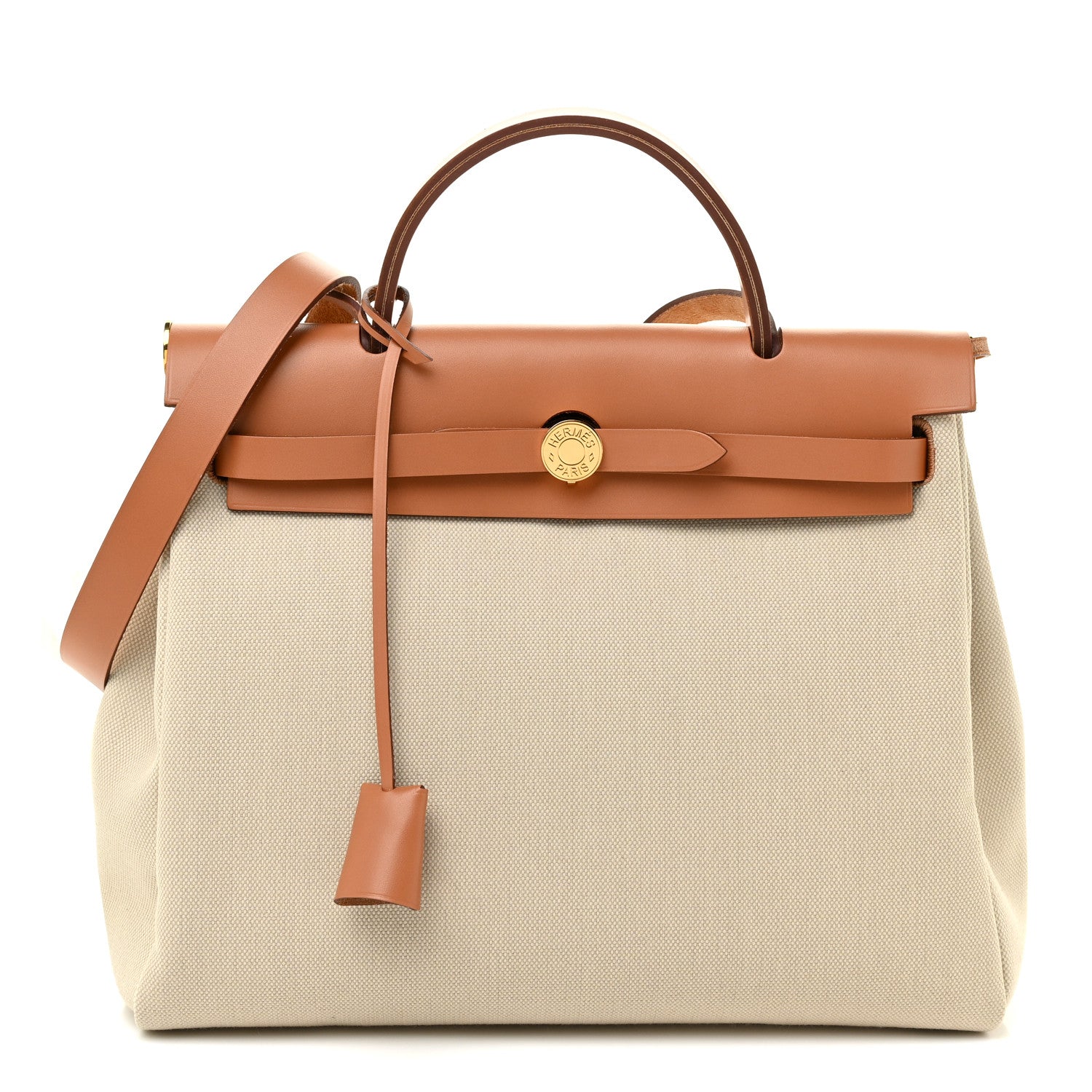 Hermes Military Toile Vache Hunter Herbag Zip Retourne 31 PM Beton Naturel 1 of 12