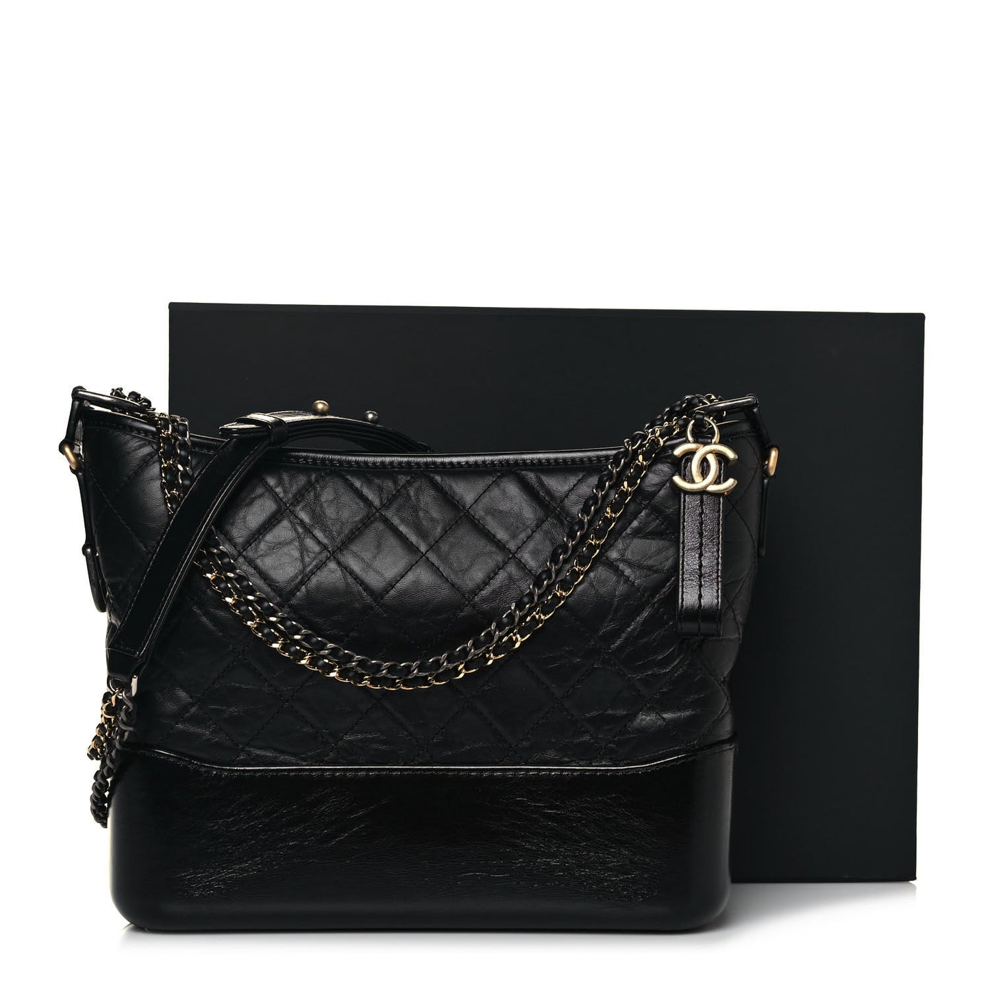 Aged Calfskin Quilted Medium Gabrielle Hobo Black